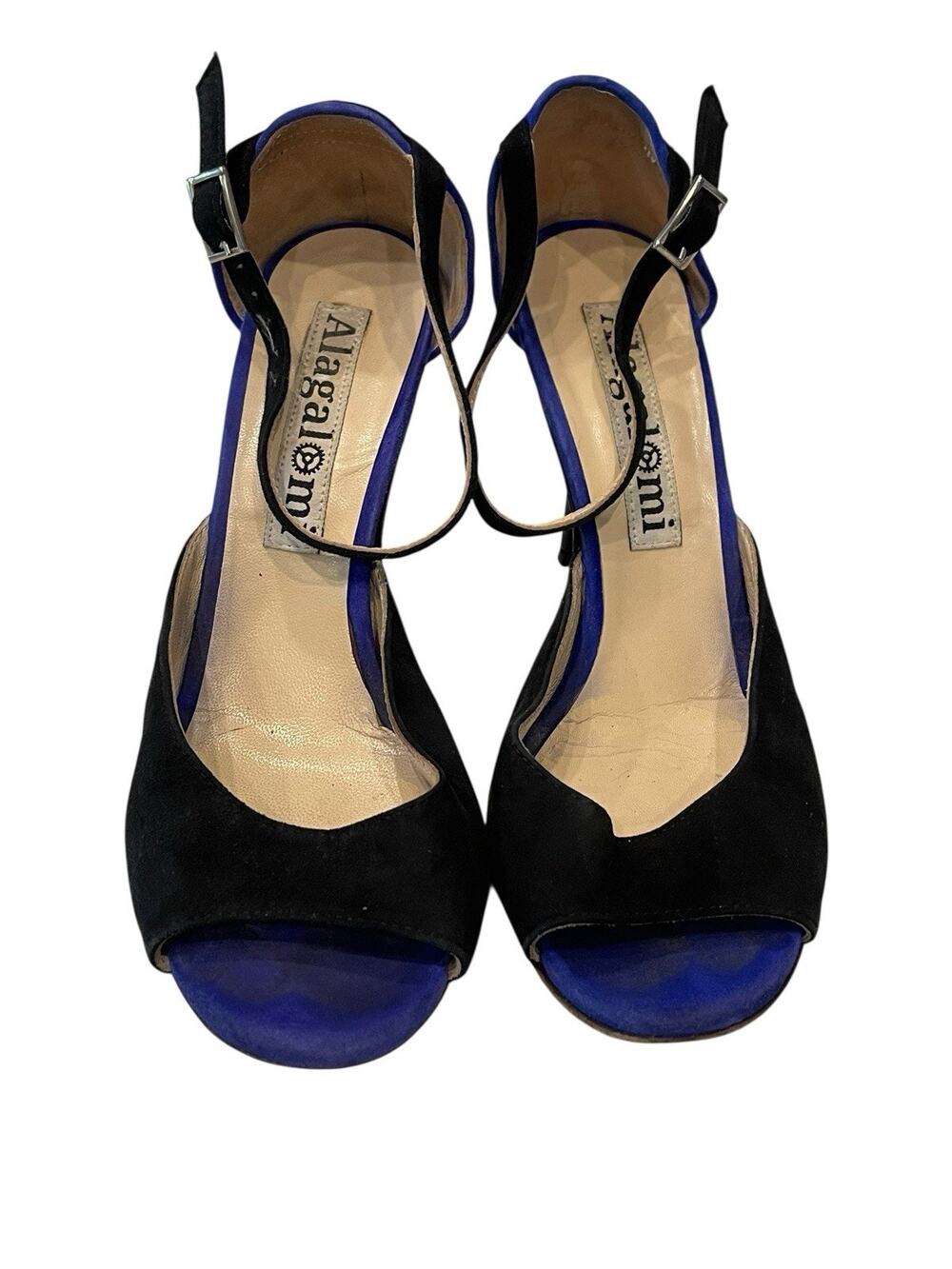 Alagalomi Black and Blue Flower Women’s Heels 6.5